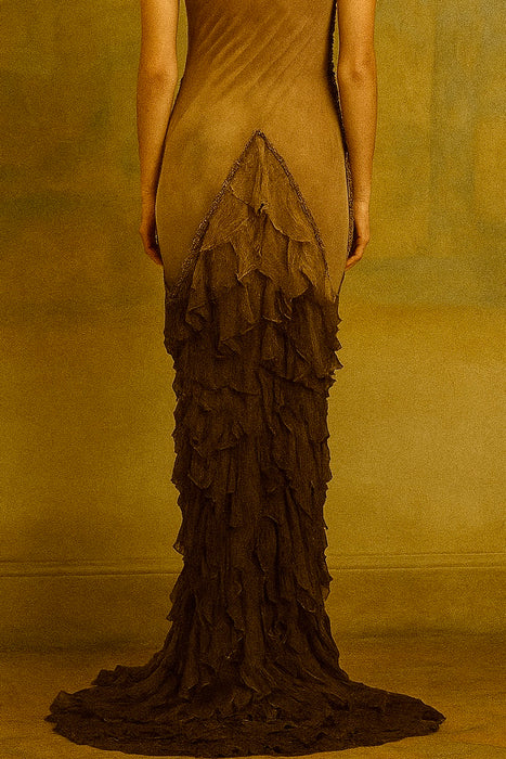 Anita, hand dyed vintage fishtail ombré muslin tiered dress