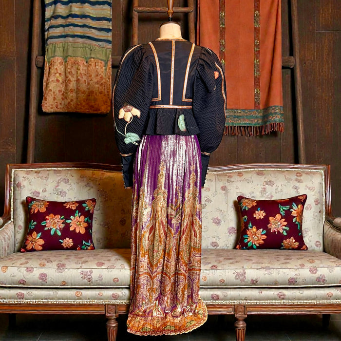 Bill Gibb, 70s jacket embroidered jacket and reversible metallic skirt