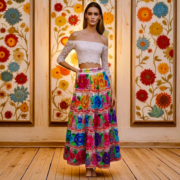 Tia, 50s Mexican embroidered floral skirt