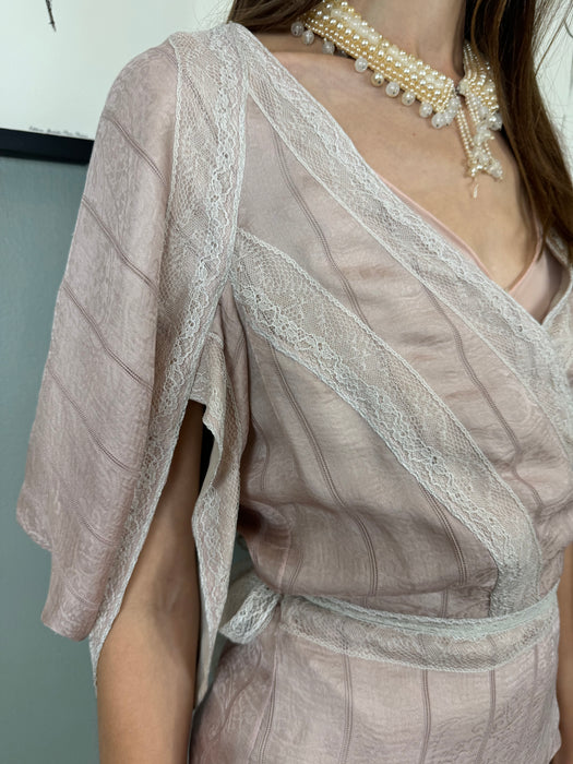 Stella Mc Cartney, pink and lace Y2K wrap blouse