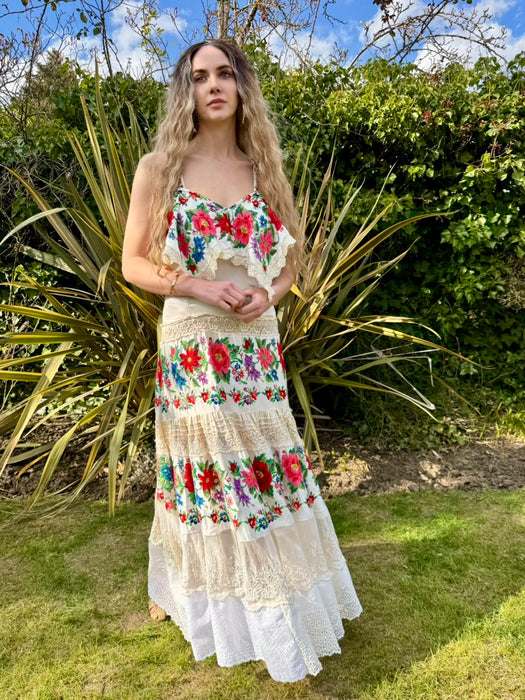 Calico, 40s reworked Mexican floral and lace embroidered dress