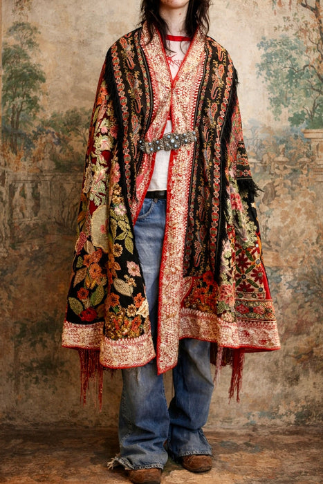 Fray, reworked Kashmiri embroidered and beaded cape