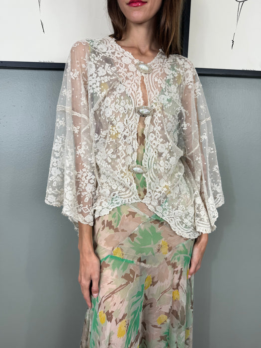 Yoni, hand made 30s cream lace cover up