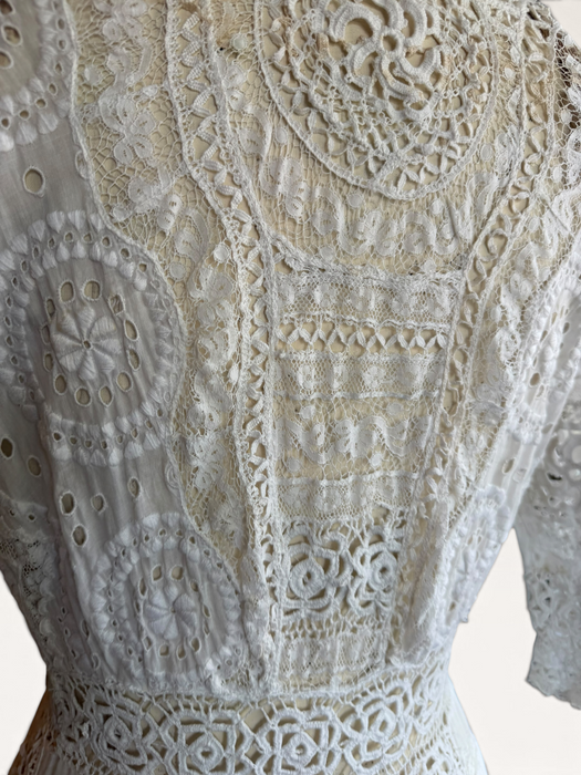 Adina, Edwardian white lace and eyelet long dress