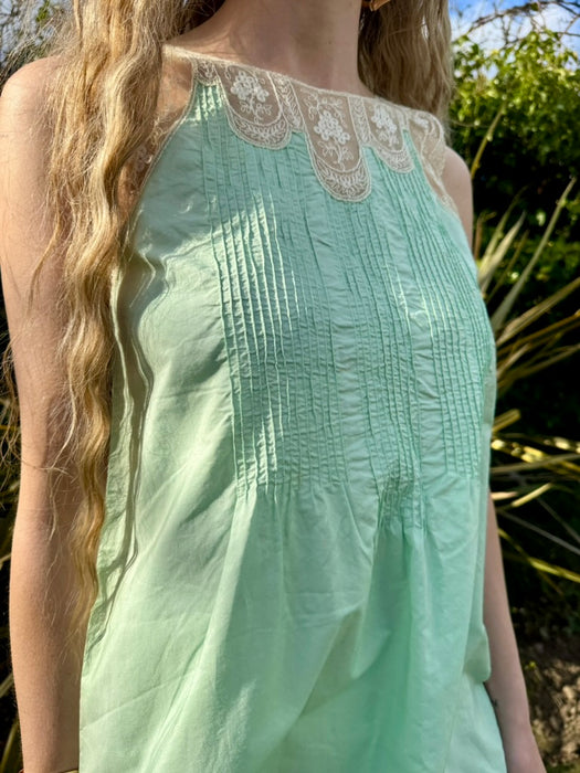 Lidia, 30s aqua green cotton and lace dress