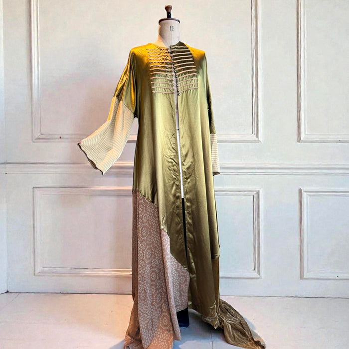 Rifat Ozbek, 90s silk and velvet long handkerchief hem robe