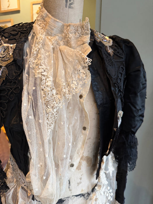 Jolene, embellished Victorian silk and lace button sleeve jacket