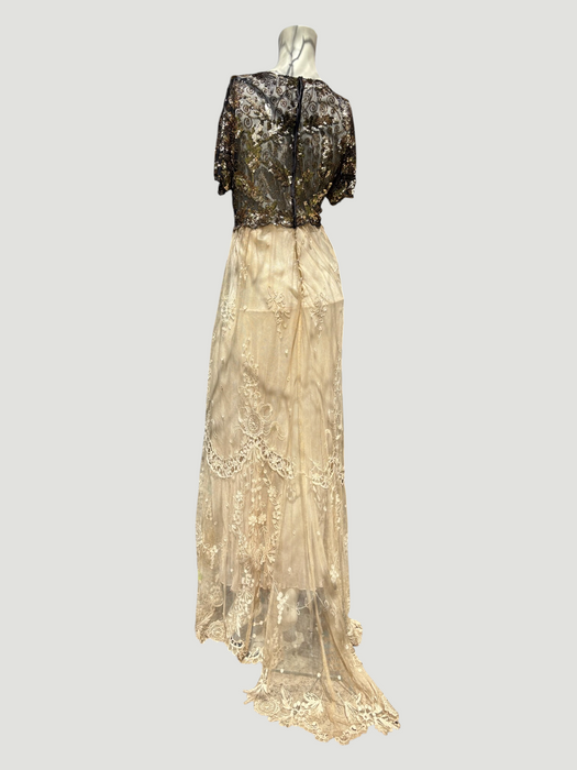 Daisy, 20s black and gold floral sequins and Victorian ecru lace dress