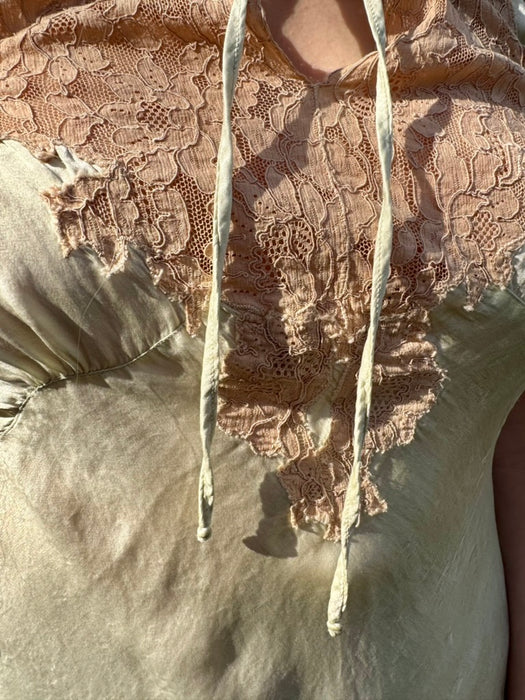 Sofia, 20s pale green silk and lace bias cut dress