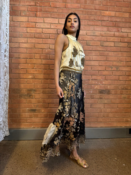 Tilly, reworked 20s beaded and voile print dress