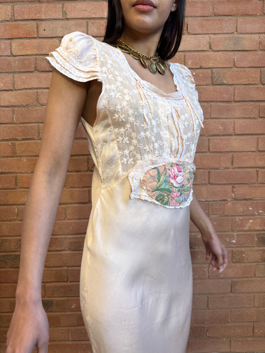 Dena, 20s silk lace and floral bias cut dress
