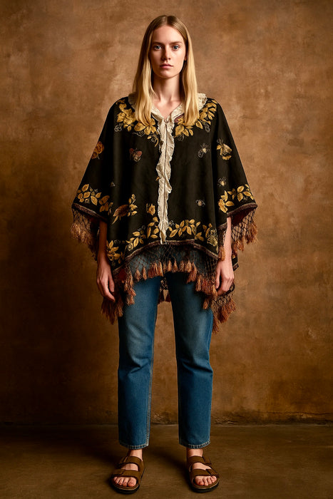 Madeline, 19th C embroidered cape with lace collar