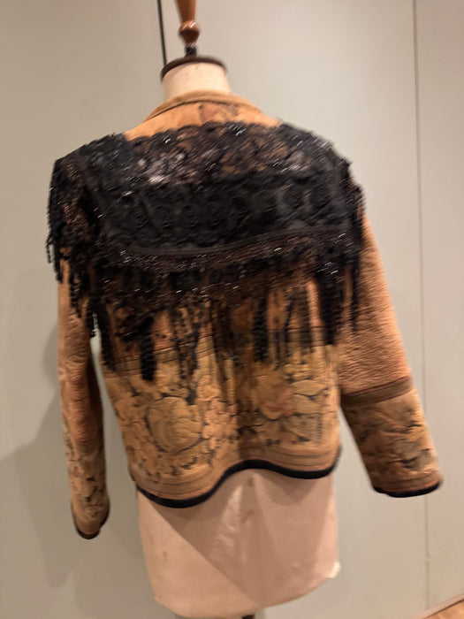 Christine, reworked French tapestry jacket with Edwardian lace tassel