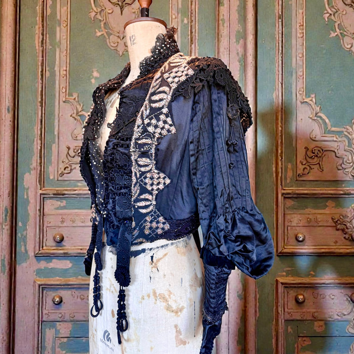 Raine, embellished Victorian silk and beaded silk black jacket