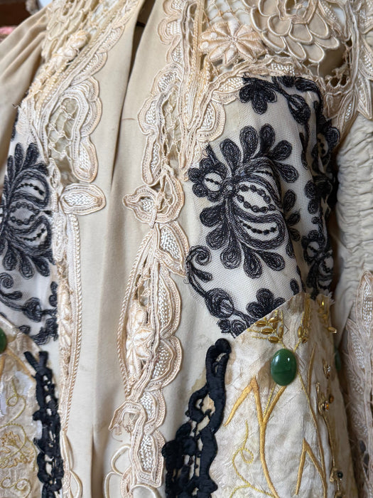 Veronica, reworked Edwardian cream and lace wool coat with gold thread beading