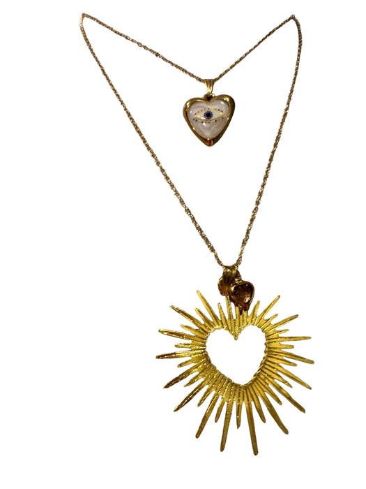 Ash, vintage 14c gold heart burst and droplet on a gold 14c chain