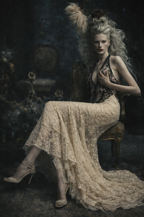 August, reworked Victorian French lace and 20s beaded dress