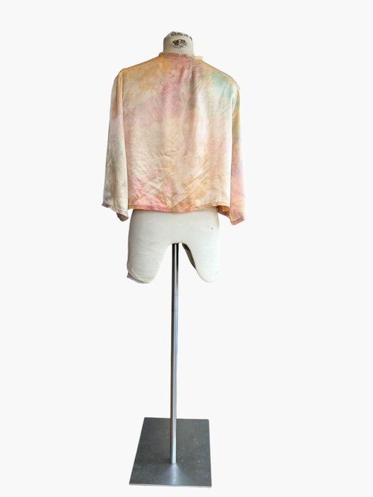 Kaz, hand dyed 30s silk and lace bolero with necktie and side pocket