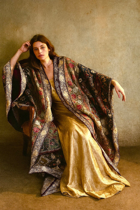 Thea, patchwork 19thC embroidered cape