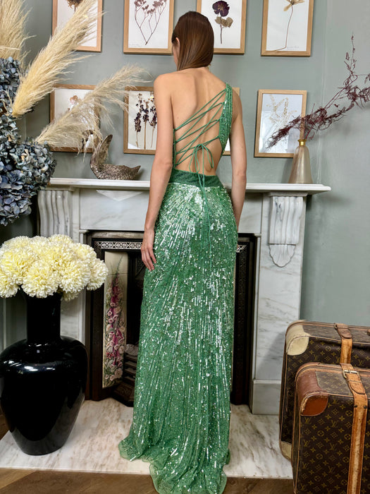 Ritual, 80s green sequins long gown