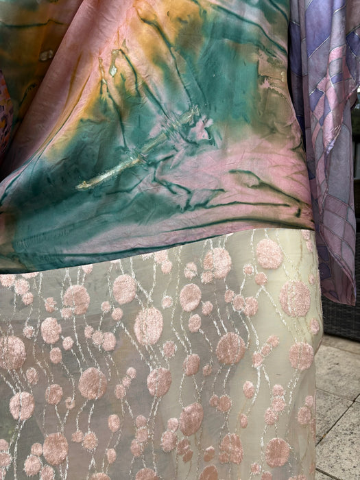 Aline, reworked silk 70s hand painted patchwork parachute kaftan