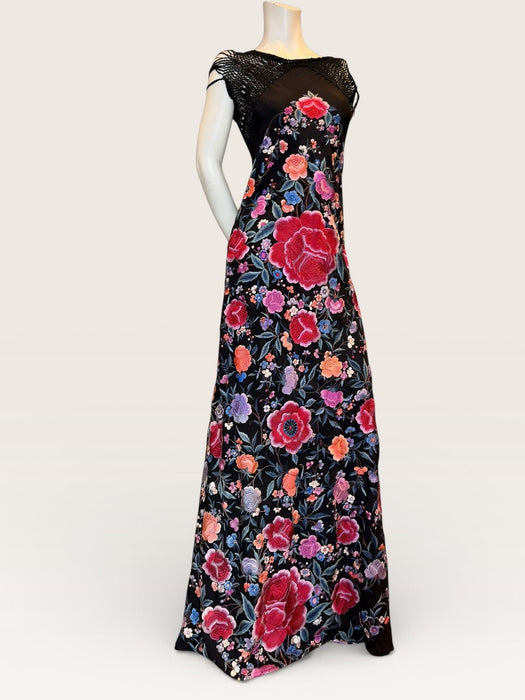 Birdie, reworked 40s embroidered piano shawl bias cut fringed dress