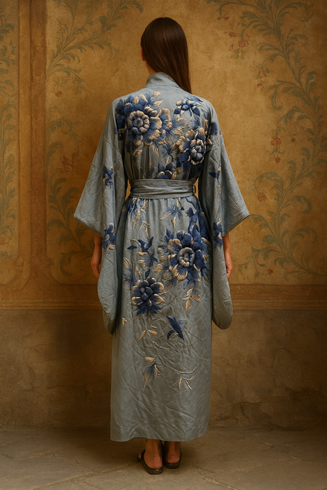 Didi, 40s blue embroidered Japanese kimono