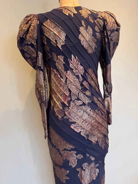Farleigh, 30s couture silk damask mutton sleeve bias cut dress