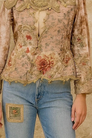 Edina, reworked Edwardian silk ad velvet embroidered jacket