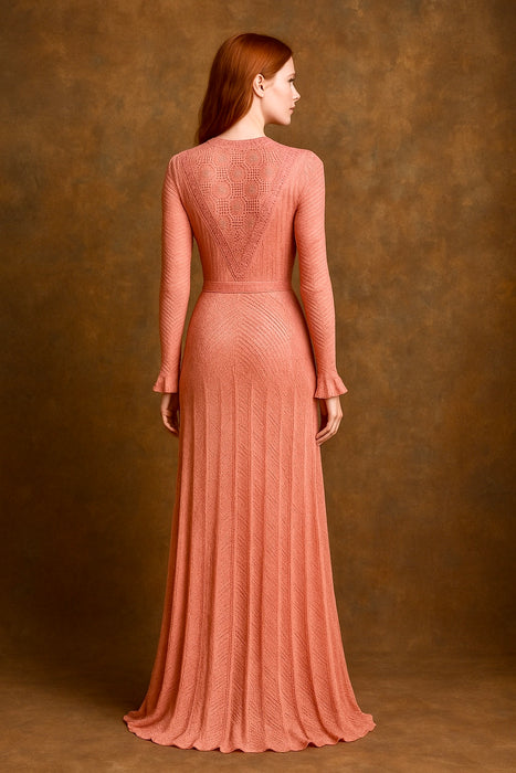 Lola, 70s coral fine knit buttoned dress