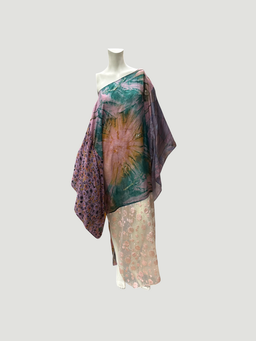 Aline, reworked silk 70s hand painted patchwork parachute kaftan