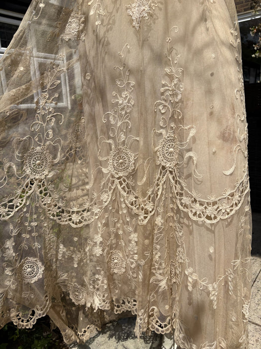 Daisy, 20s black and gold floral sequins and Victorian ecru lace dress