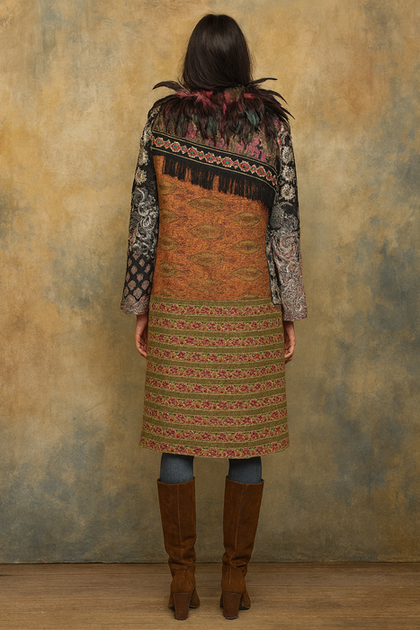 Hattie, reworked 80s patchworked double breasted feather coat