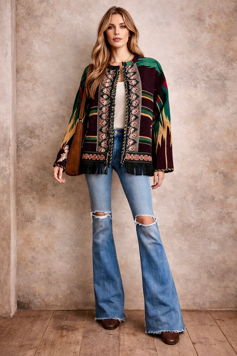 Holly, 70s reworked Mexican beaded jacket with antique embroidery