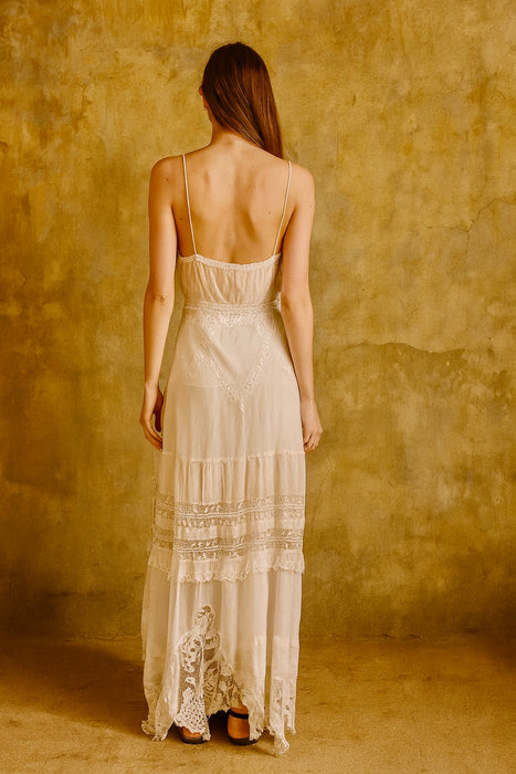 Yuri, reworked 20s cream silk and lace scalloped dress