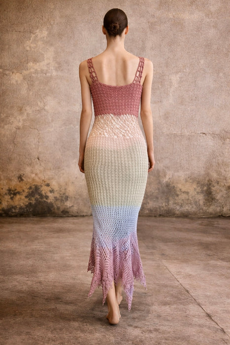 Yarn, 70s crochet hand dyed ombré fishtail dress