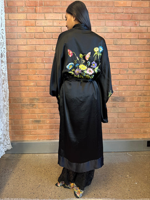 Jennifer, 40s floral black silk kimono