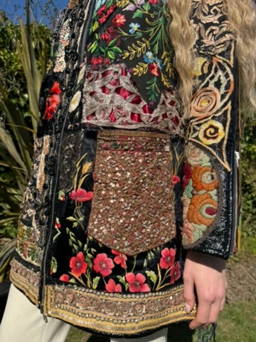 Didier, reversible 60s zip up coat with patchwork design