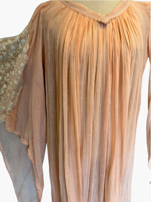 Aurora, 70s hand dyed cheesecloth and lace angel sleeve kaftan