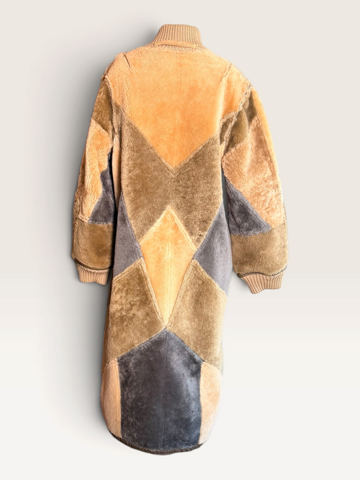 Tilly, 1980s reversible sheepskin and suede patchwork coat