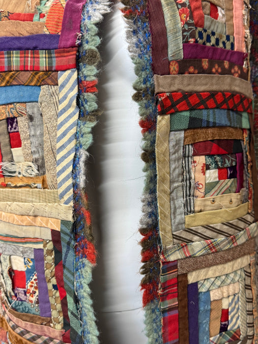 Kitty, reworked 70s blanket coat with Victorian patchwork samplers