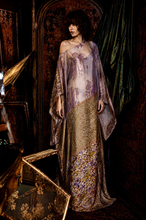 Claudia, reworked reversible vintage silk Kaftan with side leg slip