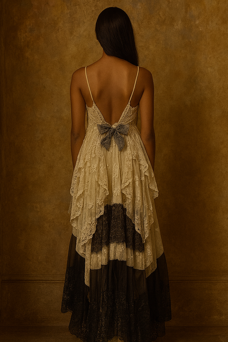 Abigail, reworked antique lace and chiffon tiered dress