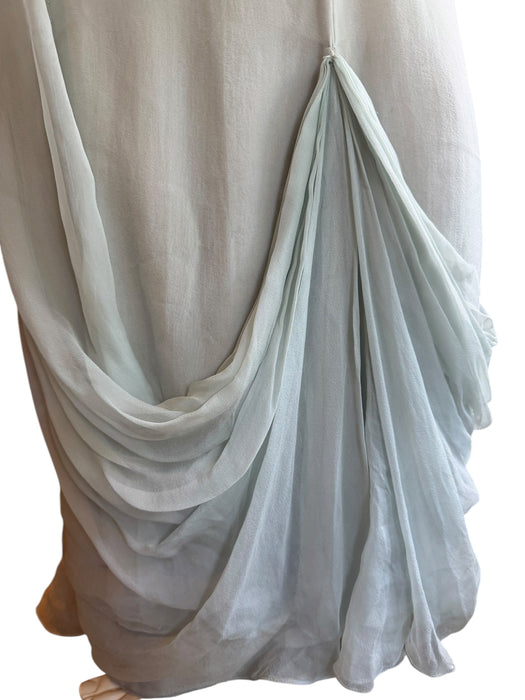 J Mendel, duck egg blue, chiffon draped corseted dress