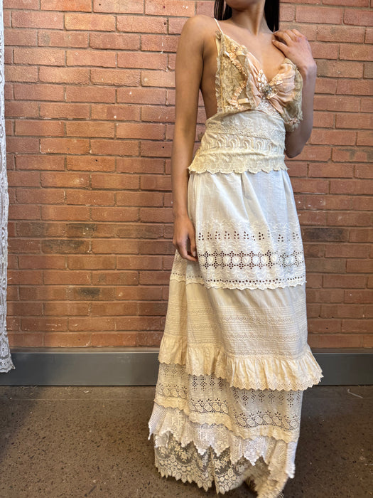 Heather, reworked tiered 40s lace dress