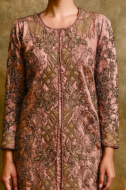 Alice, 70s beaded hand dyed coat with Edwardian beaded patchwork