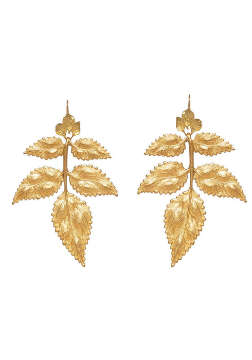 Pats, golden leaf brass earrings