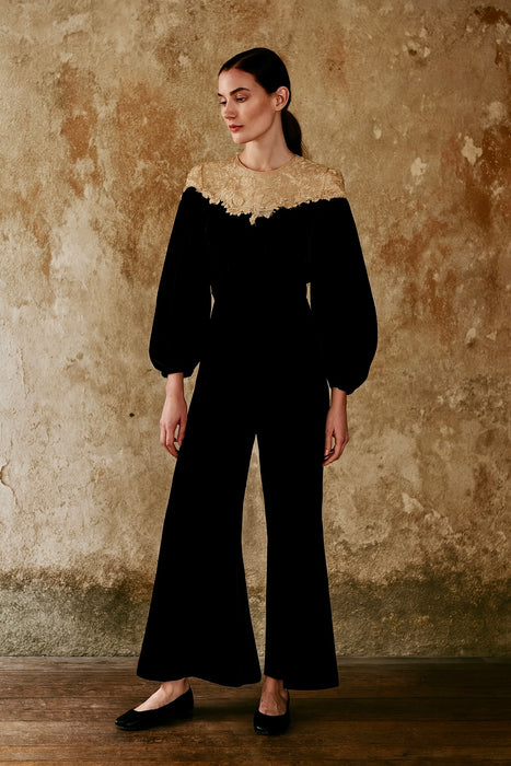 Treena, reworked 30s velvet and lace jumpsuit