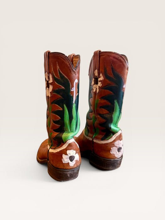 Houston, 70s brown hand painted leather boots