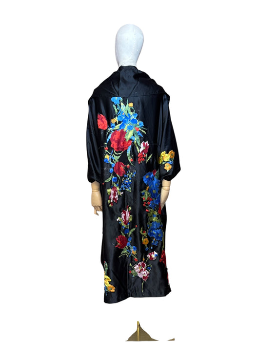 Fable, 20s silk black cocoon floral coat
